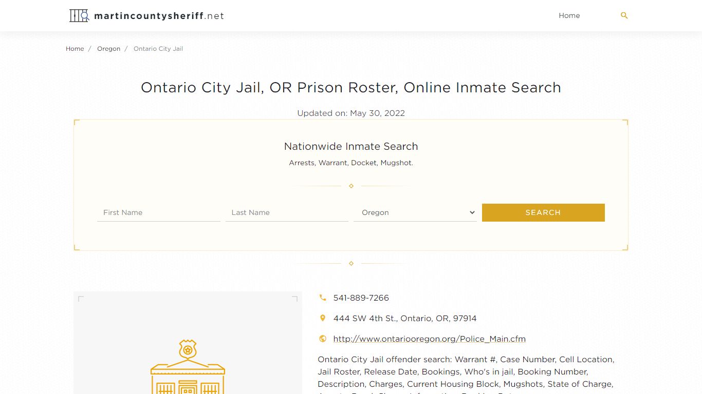 Ontario City Jail, OR Prison Roster, Online Inmate Search ...