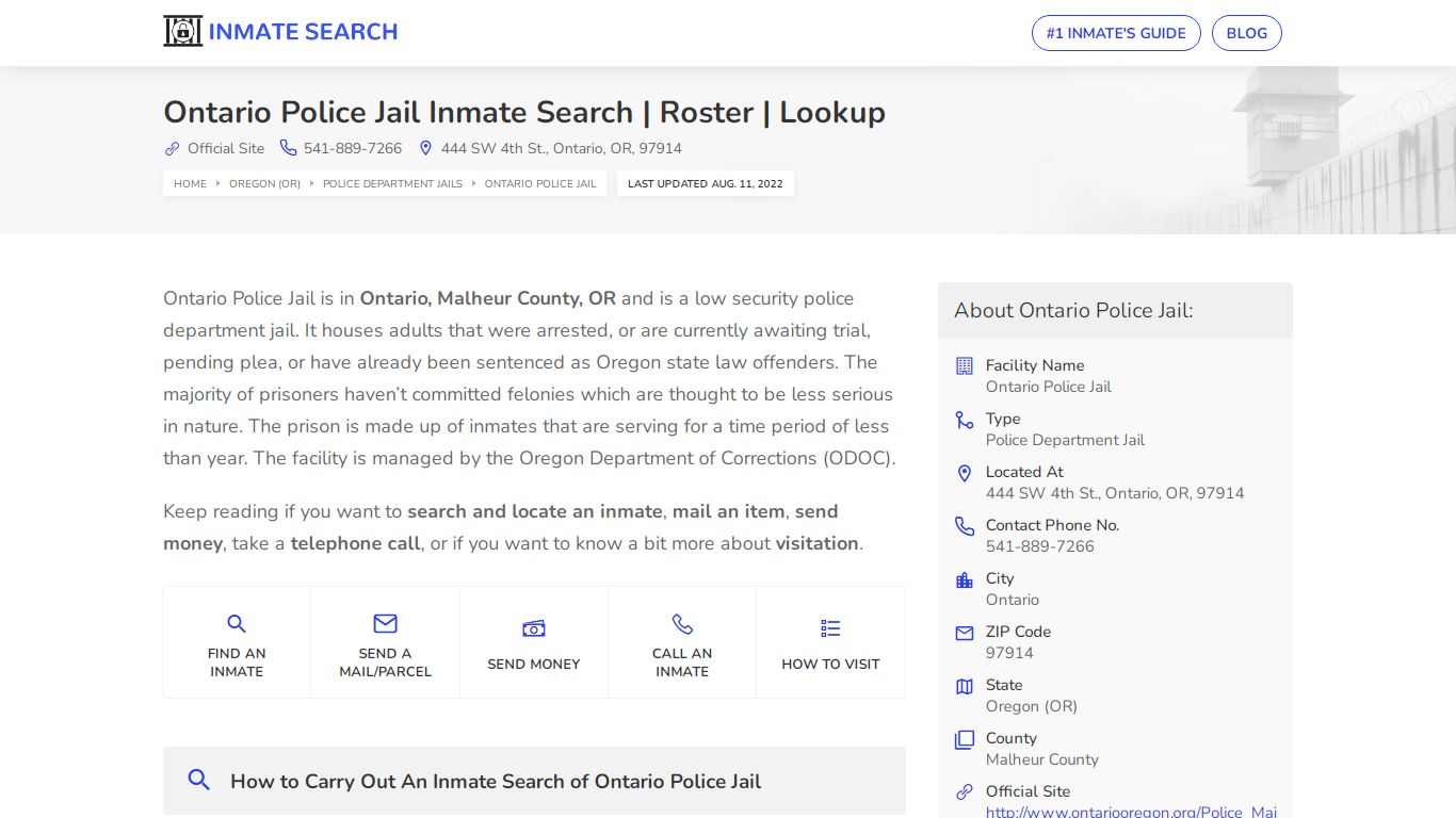 Ontario Police Jail Inmate Search | Roster | Lookup