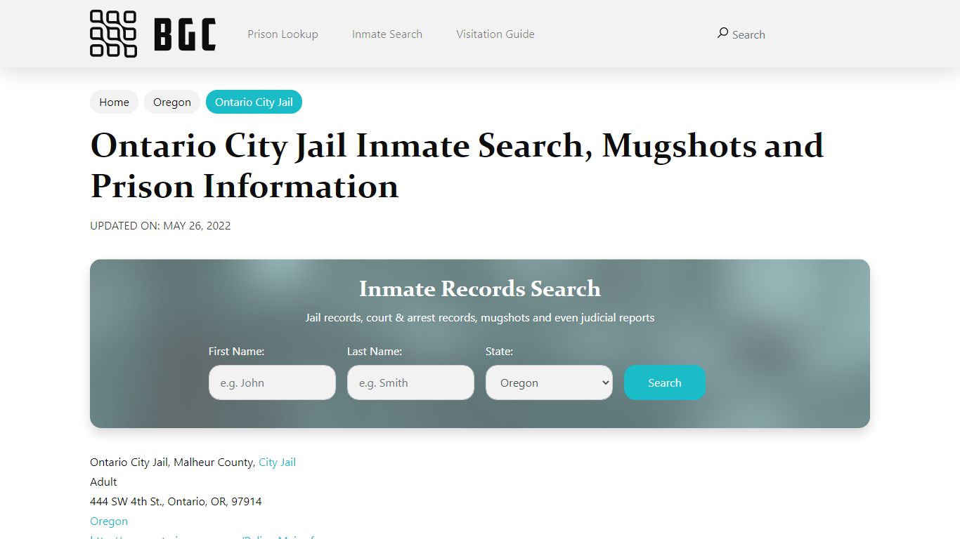 Ontario City Jail Inmate Search, Mugshots, Visitation ...