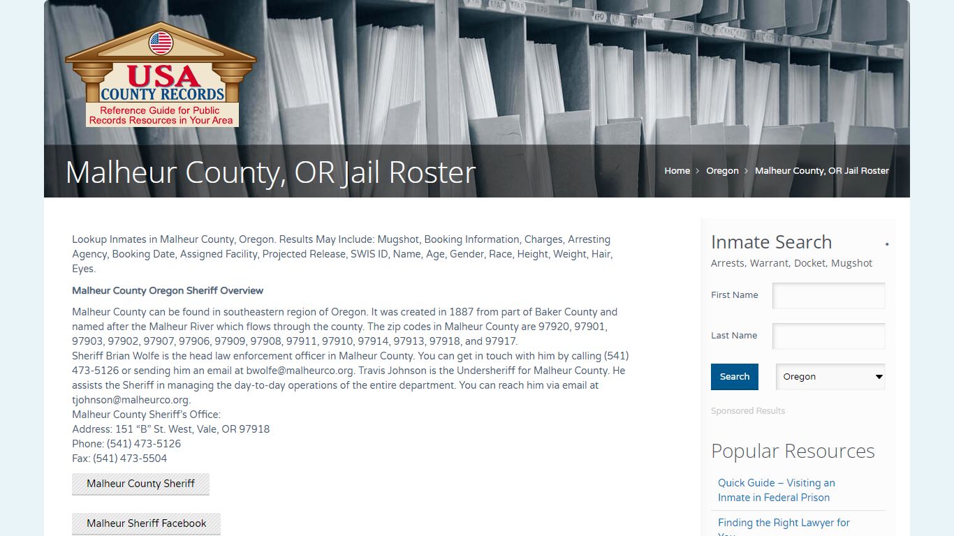 Malheur County, OR Jail Roster | Name Search